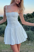 Load image into Gallery viewer, A-Line Spaghetti Straps Little White Mini Graduation Dress