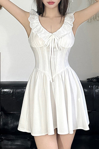Cute A-Line V-Neck Short Mini White Graduation Dress
