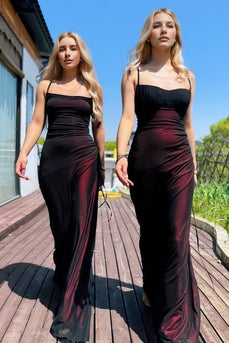 Black Red Spaghetti Straps Mermaid Long Prom Dress with Slit