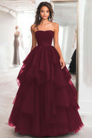 Load image into Gallery viewer, Black Strapless Tulle Tiered Floor Length Prom Dress