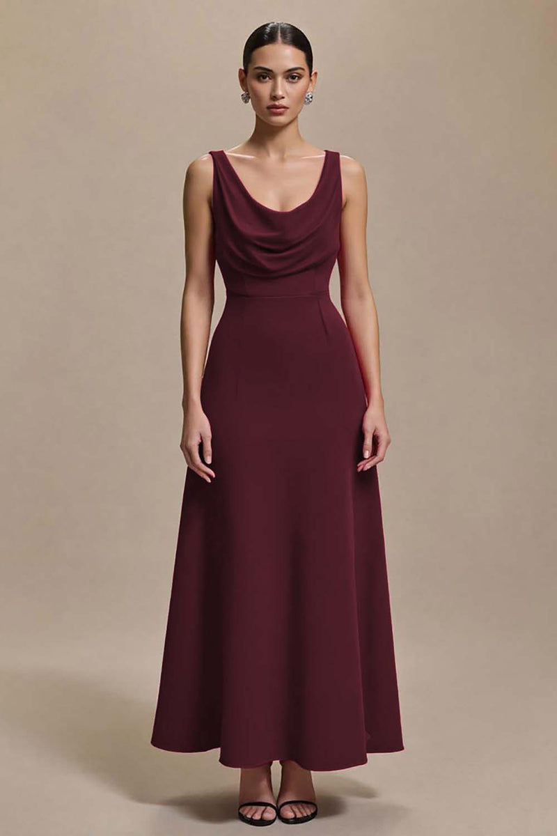 Load image into Gallery viewer, Simple Red Satin Cowl Neck A Line Long Formal Dress
