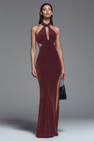 Load image into Gallery viewer, Dark Green Cut Out Mermaid Velvet Long Holiday Party Dress with Slit