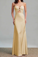 Load image into Gallery viewer, Pink Satin Sheath Sweetheart Cut Out Maxi Formal Dress