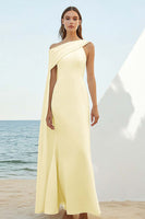 Load image into Gallery viewer, White Chiffon Sheath Long Engagement Dress with Cape