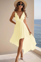 Load image into Gallery viewer, White Chiffon A Line High Low Graduation Dress with Ruffles