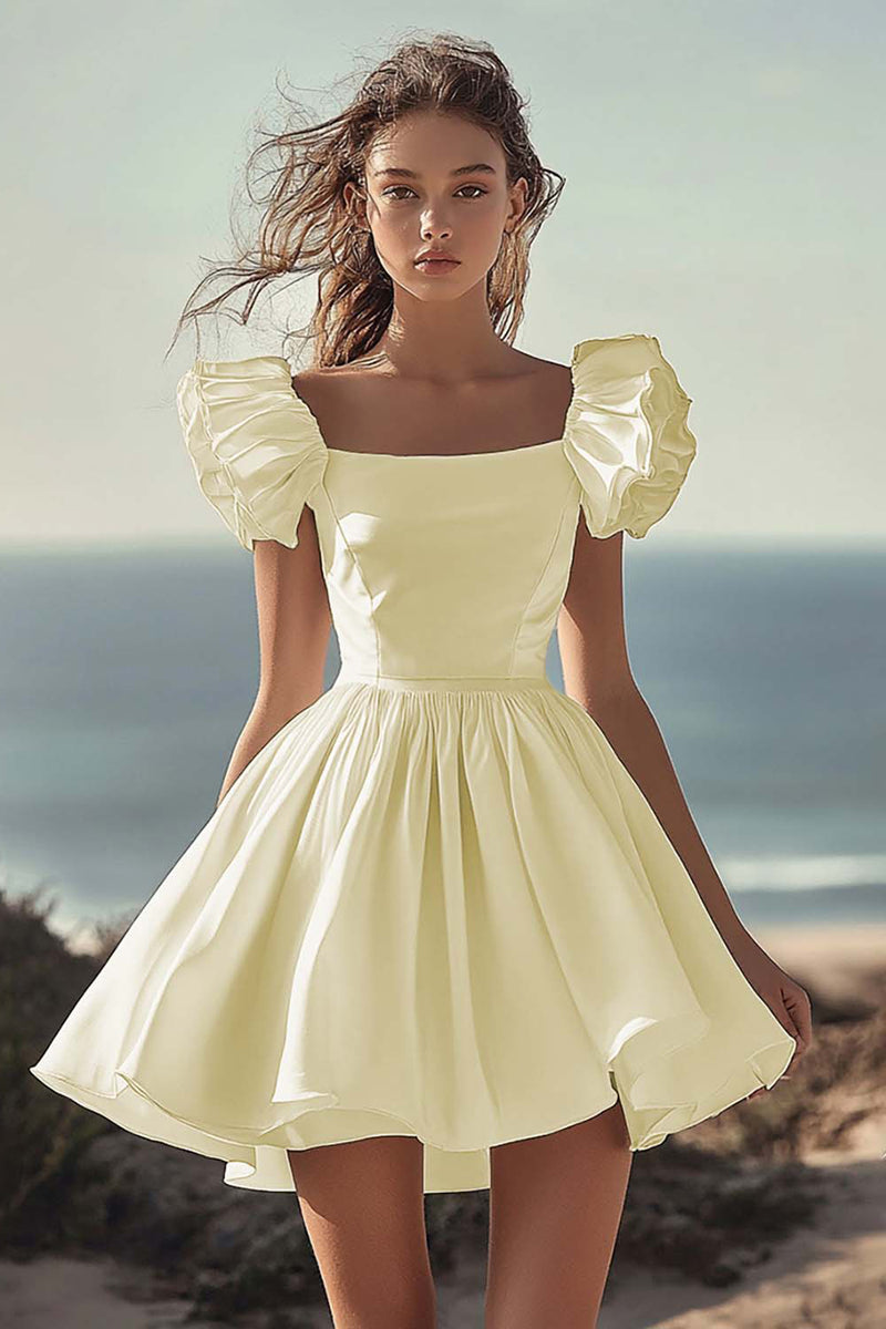 Load image into Gallery viewer, White Satin Mini Short Wedding Dress with Ruffles