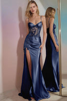 Load image into Gallery viewer, Sparkly Mermaid Golden Long Corset Prom Dress with Slit
