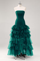 Load image into Gallery viewer, Elegant Black Strapless Tiered Maxi Organza Formal Dress with Slit