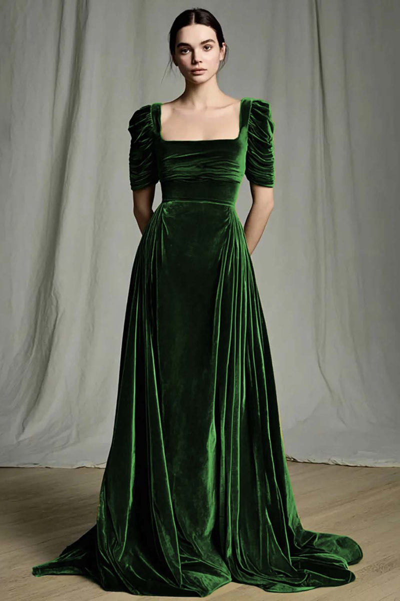 Load image into Gallery viewer, Olive A Line Velvet Square Neck Long Holiday Party Dress with Sleeves