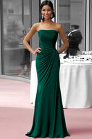 Load image into Gallery viewer, Coffee Strapless Sheath Ruched Floor Length Gala Dress