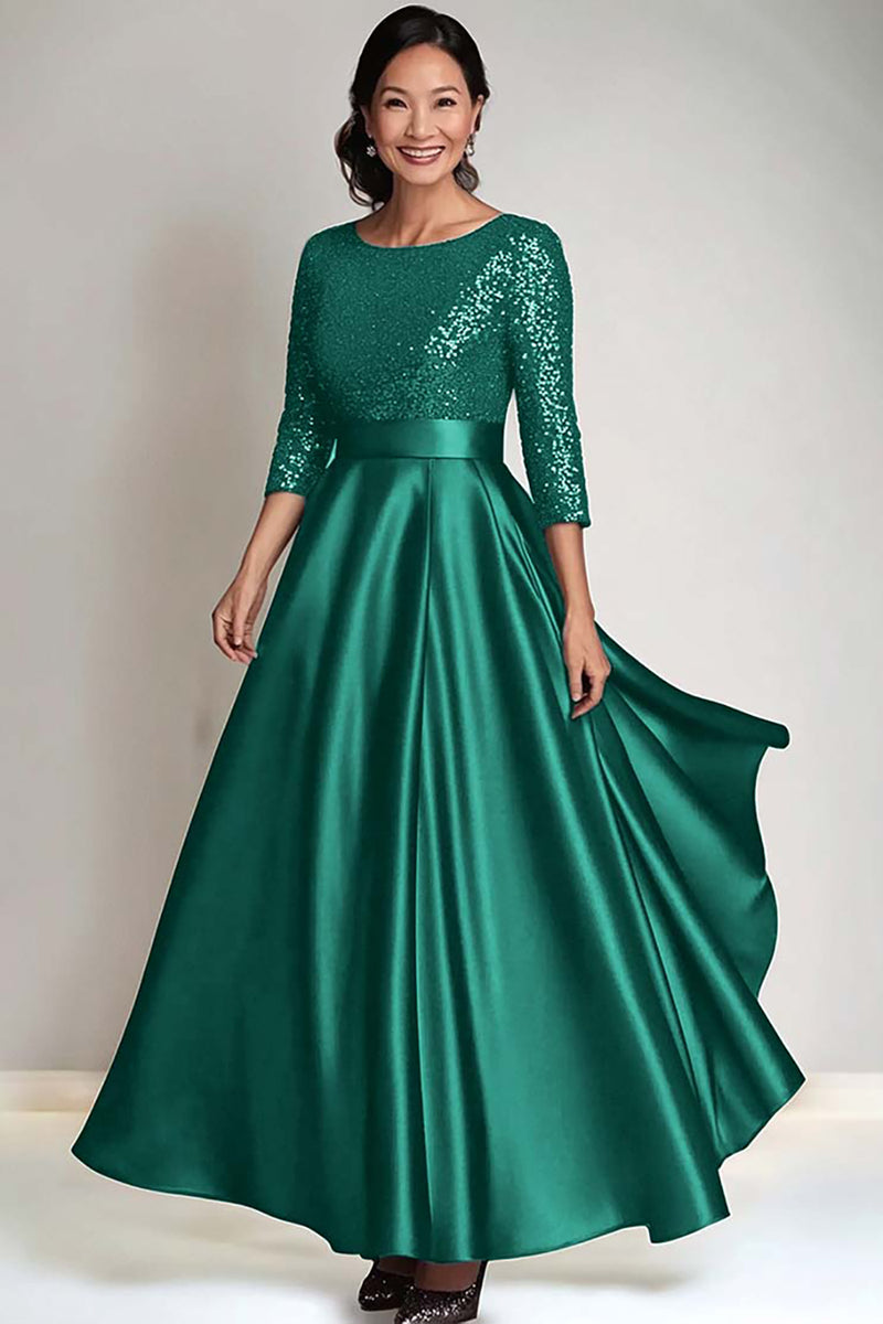 Load image into Gallery viewer, Sparkly Dark Green Scoop Satin Mother of the Bride Dress