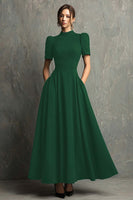 Load image into Gallery viewer, Black Short Sleeves A-Line High Neck Long Formal Dress with Pockets
