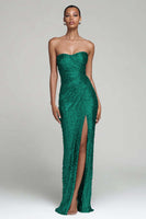 Load image into Gallery viewer, Sparkly Silver Strapless Maxi Sequin Holiday Party Dress with Slit