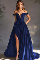 Load image into Gallery viewer, A Line Chiffon Pleated Long Black Tie Dress with Slit