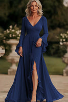 Load image into Gallery viewer, Dark Grey A Line Ruched Long Chiffon Mother of the Bride Dress with Slit