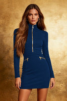 Load image into Gallery viewer, Black High Neck Long Sleeves Tight Cocktail Dress