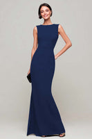 Load image into Gallery viewer, Simple Black Mermaid Boat Neck Long Formal Dress