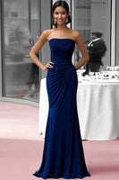 Load image into Gallery viewer, Coffee Strapless Sheath Ruched Floor Length Gala Dress