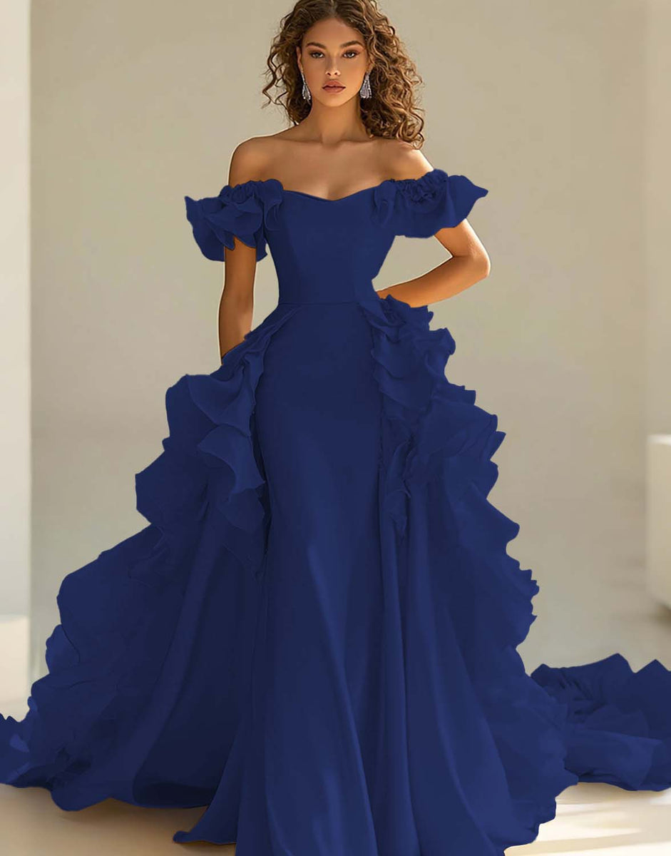 Load image into Gallery viewer, Yellow Mermaid Satin Long Prom Dress with Ruffles