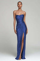 Load image into Gallery viewer, Sparkly Silver Strapless Maxi Sequin Holiday Party Dress with Slit
