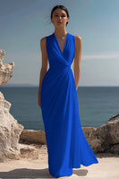 Load image into Gallery viewer, White Chiffon V-Neck Sheath Long Reception Dress