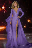 Load image into Gallery viewer, Sparkly White Long Sleeves Mermaid Pageant Dress with Slit