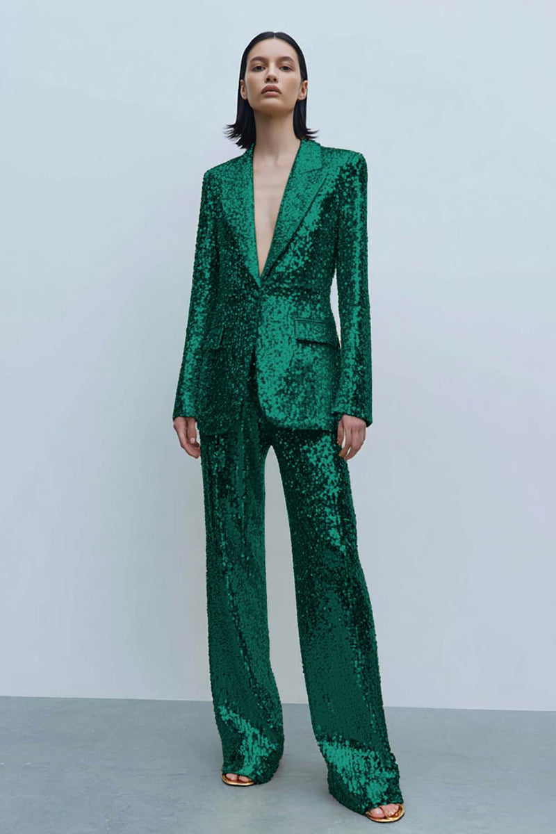 Load image into Gallery viewer, Sparkly Gold Sequins 2 Piece Women Prom Suits with Pockets