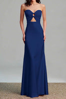 Load image into Gallery viewer, Pink Satin Sheath Sweetheart Cut Out Maxi Formal Dress