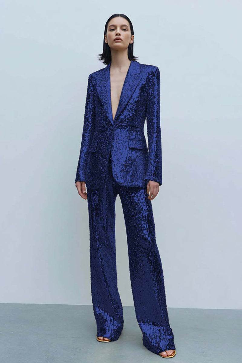 Load image into Gallery viewer, Sparkly Gold Sequins 2 Piece Women Prom Suits with Pockets