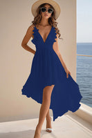 Load image into Gallery viewer, White Chiffon A Line High Low Graduation Dress with Ruffles