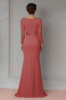 Load image into Gallery viewer, Elegant Blush Satin Sheath Mother of the Bride Dress with Long Sleeves