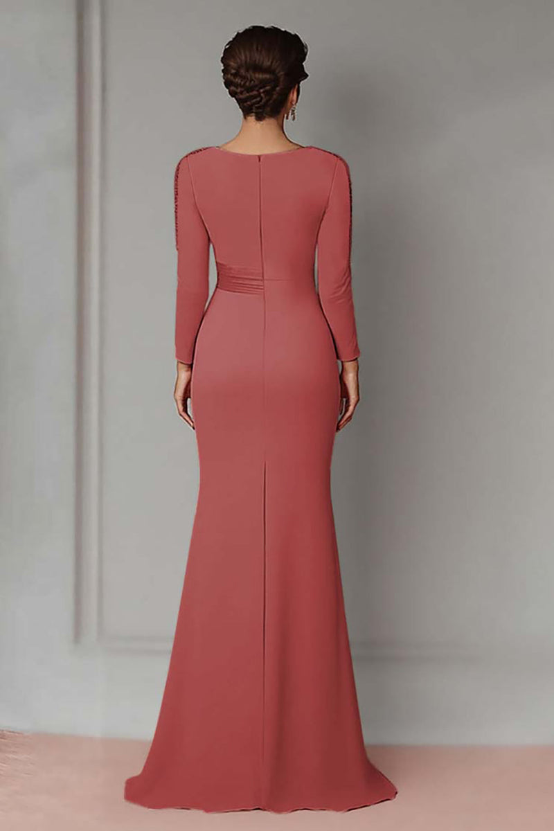 Load image into Gallery viewer, Elegant Blush Satin Sheath Mother of the Bride Dress with Long Sleeves