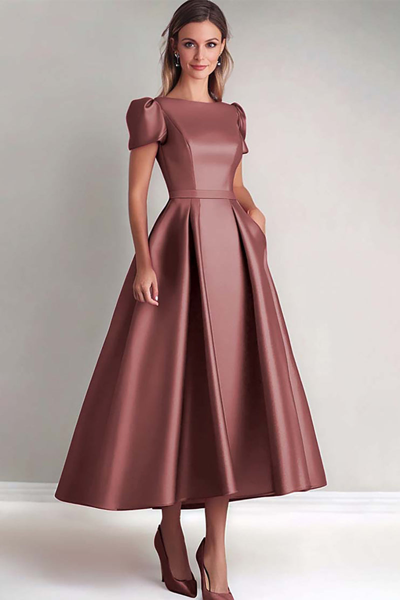 Load image into Gallery viewer, Dusk A Line Puff Sleeves Satin Mother of the Bride Dress
