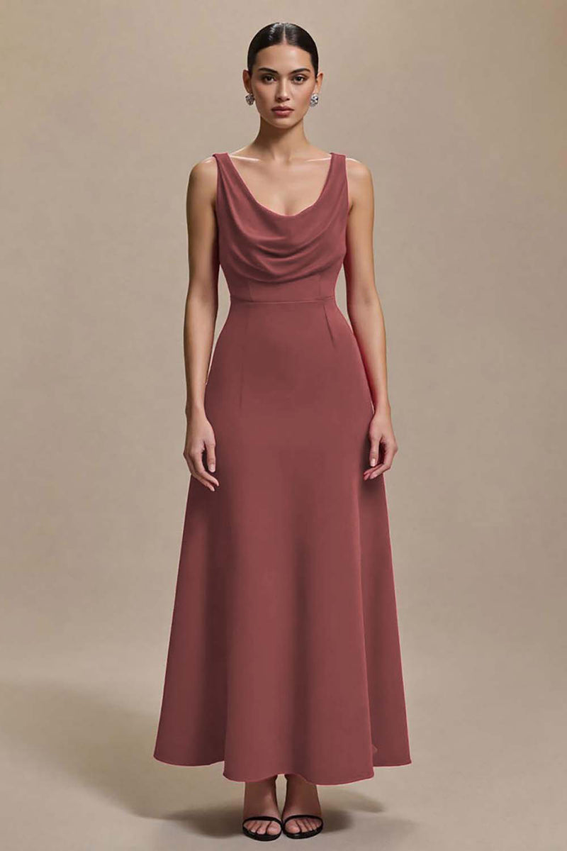 Load image into Gallery viewer, Simple Red Satin Cowl Neck A Line Long Formal Dress