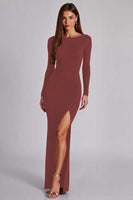 Load image into Gallery viewer, Black Long Sleeves Cut Out Jersey Formal Dress with Slit