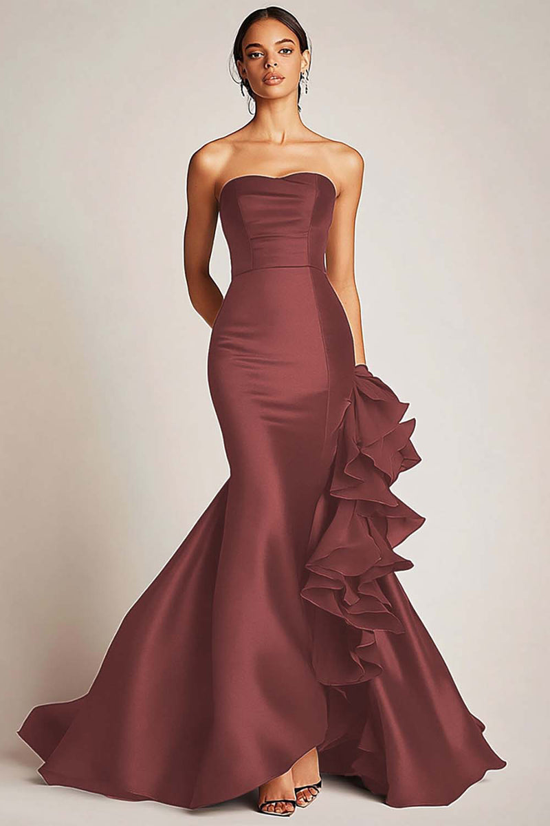 Load image into Gallery viewer, Satin Mermaid Long Black Tie Dress with Ruffles