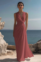 Load image into Gallery viewer, White Chiffon Sheath V-Neck Engagement Dress