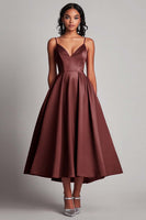 Load image into Gallery viewer, Modest Dark Navy Spaghetti Straps Asymmetrical Long Formal Dress