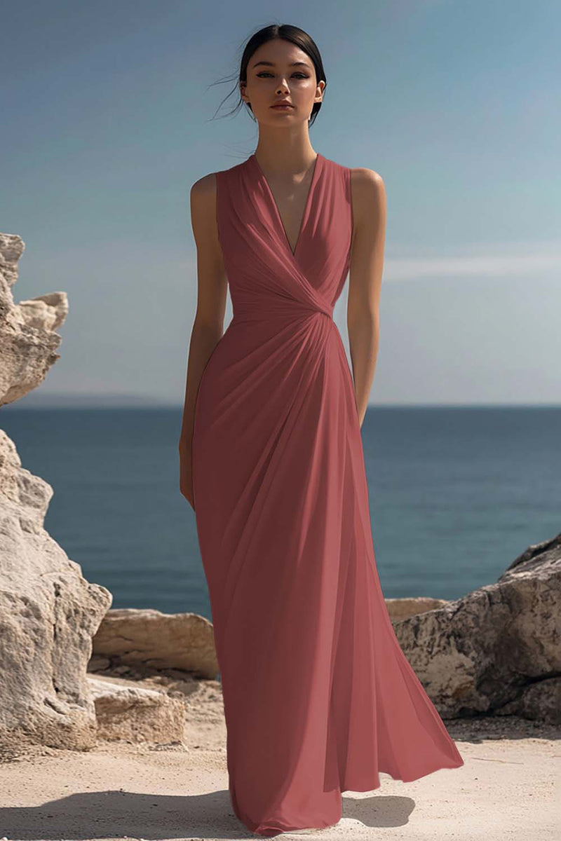 Load image into Gallery viewer, White Chiffon V-Neck Sheath Long Reception Dress