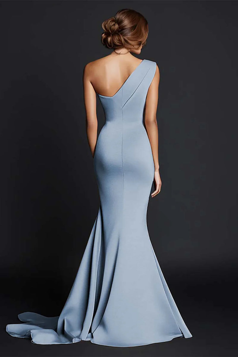 Load image into Gallery viewer, Elegant Khaki Ruched One Shouder Satin Long Formal Dress