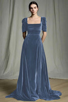 Load image into Gallery viewer, Olive A Line Velvet Square Neck Long Holiday Party Dress with Sleeves