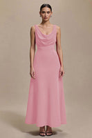 Load image into Gallery viewer, Simple Red Satin Cowl Neck A Line Long Formal Dress