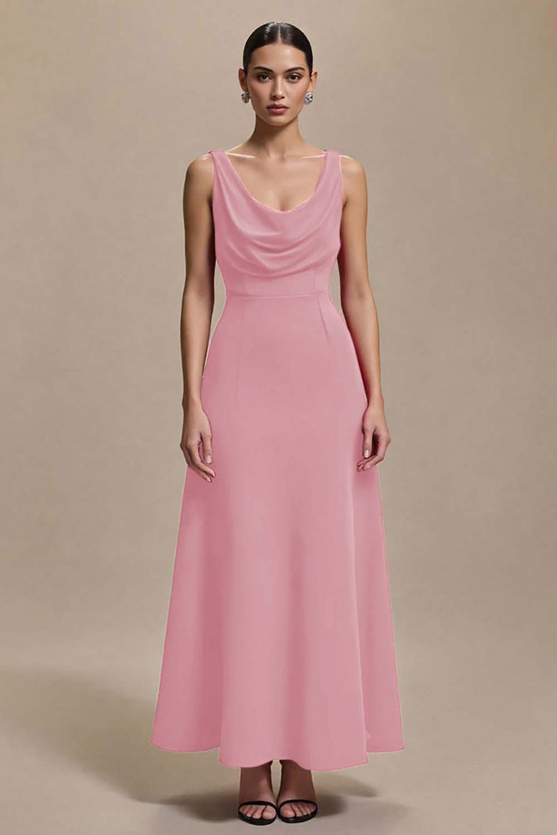 Load image into Gallery viewer, Simple Red Satin Cowl Neck A Line Long Formal Dress