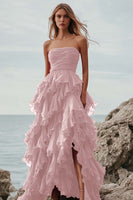Load image into Gallery viewer, Fuchsia Tulle A Line Tiered Ruched Long Formal Dress