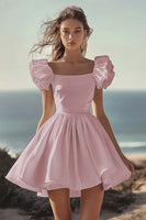 Load image into Gallery viewer, Dusty Rose Satin Mini Short Party Dress with Ruffles