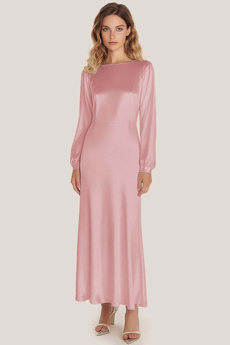 Load image into Gallery viewer, Dusty Sage Satin Long Scoop Formal Dress with Sleeves