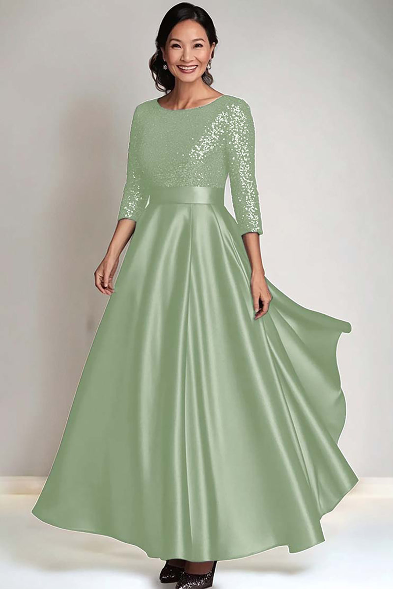 Load image into Gallery viewer, Sparkly Dark Green Scoop Satin Mother of the Bride Dress