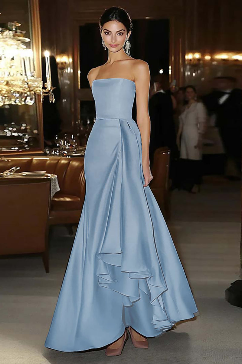 Load image into Gallery viewer, Elegant Pink Strapless Mermaid Ruffled Long Satin Gala Dress