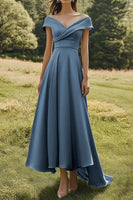 Load image into Gallery viewer, Sage Off the Shoulder A Line Satin Long Formal Dress
