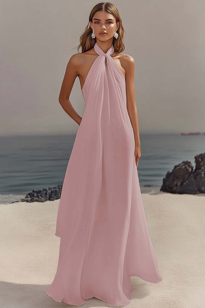 Load image into Gallery viewer, Lilac A Line Chiffon Halter Engagement Dress